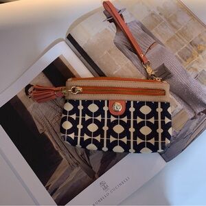 SPARTINA 449 HILTON HEAD WRISTLET PURSE BAG WALLET IN NAVY BLUE AND CORAL